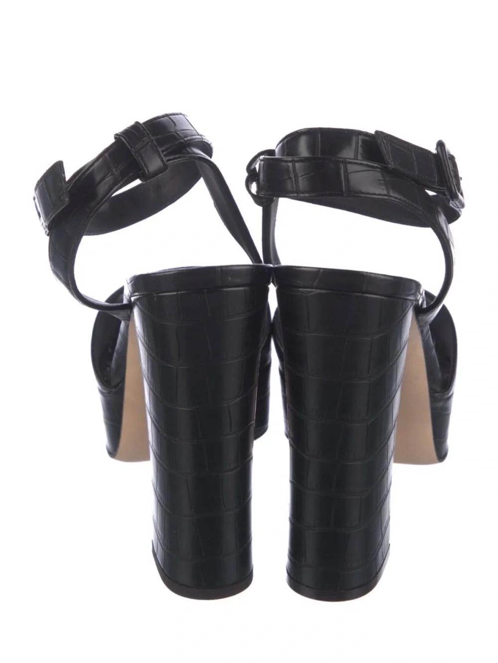 Giuseppe Zanotti Black Croc-Embossed Platform Ankle-Strap Heel